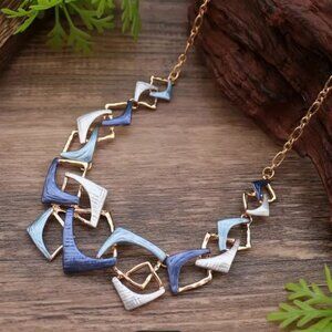 Geometric Square Pendant Necklace blue- gold/Silvery Plated, Zinc Alloy New